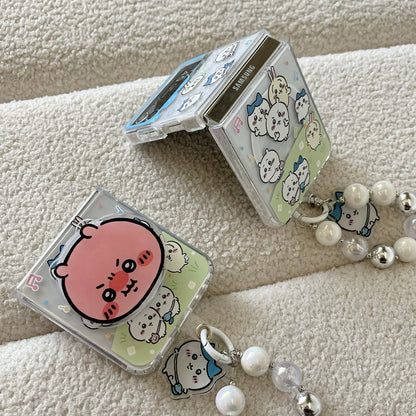 Cute Cartoon Magnetic Case with Phone Handle | Chiikawa Daily Outing - Phone Case Samsung Galaxy Z Flip 3 4 5 6 WinnieTheBirds Toy Shop