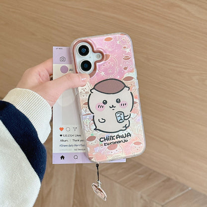 Japanese Cartoon iPhone Case with Strap | Laser Kurimanju Rakko Shisa Furuhonya - iPhone CasePhone Case 7 8 PLUS SE2 XS XR X 11 12 13 14 15 Pro Promax 12mini 13mini WinnieTheBirds Toy Shop