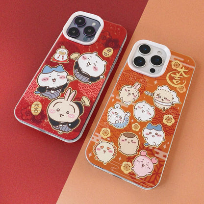 日本の漫画ちいかわ ハッピーニューイヤーレーザーケース | 着物&グループ2スタイル - スマホケース Samsung Galaxy S26 S25 S24 S23 S22 S21 FE Ultra Edge