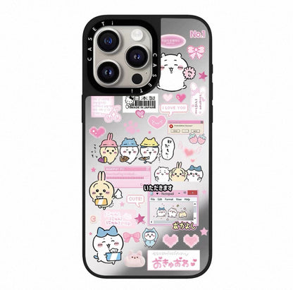 Japanese Cartoon ChiiKawa Transparent Black Frame & Mirror Phone Case | Fun Daily with Heart Version - iPhone Case 12 13 14 15 16 17 Pro Promax