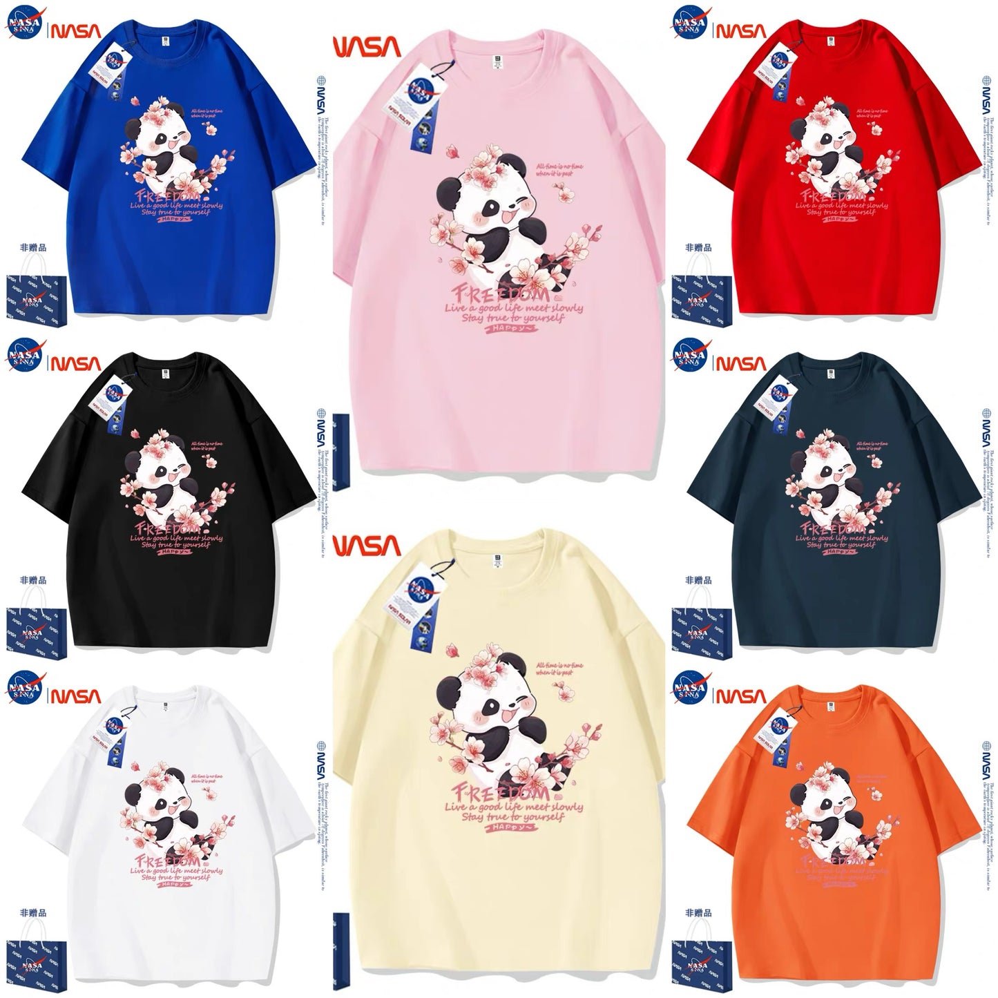 Cute Animals Panda Style T-Shirt Series | Smile Panda with Flower Part1 - Kawaii Fashion Items for Child & Adult Matching outfits for Parents and Children