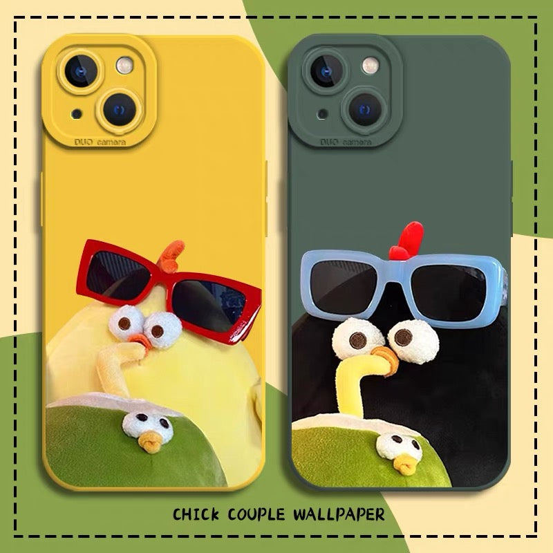 Lovely Chicken Fat Dundun Cat Eye Liquid Shell Phone Case | Yellow & Black Chick with Coconut 4 Colour - iPhone Case PLUS SE2 XS XR X 11 12 13 14 15 16 16e 17 17e Pro Promax 12mini 13mini