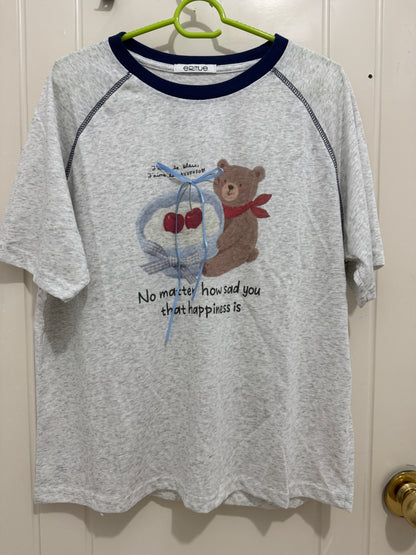 Korean Fashion Cute Animals Style T-Shirt Series | Yogurt Bear with Blue Line - Kawaii Fashion Items