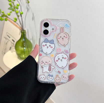 Japanese Cartoon ChiiKawa Gittler Colour Clear Case with Phone Strape | ChiiKawa Hachiware Usagi Momonga Rakko Kurimanju Shisa Furuhonya - Phone Case Samsung Galaxy S26 S25 S24 S23 S22 S21 FE Ultra Edge