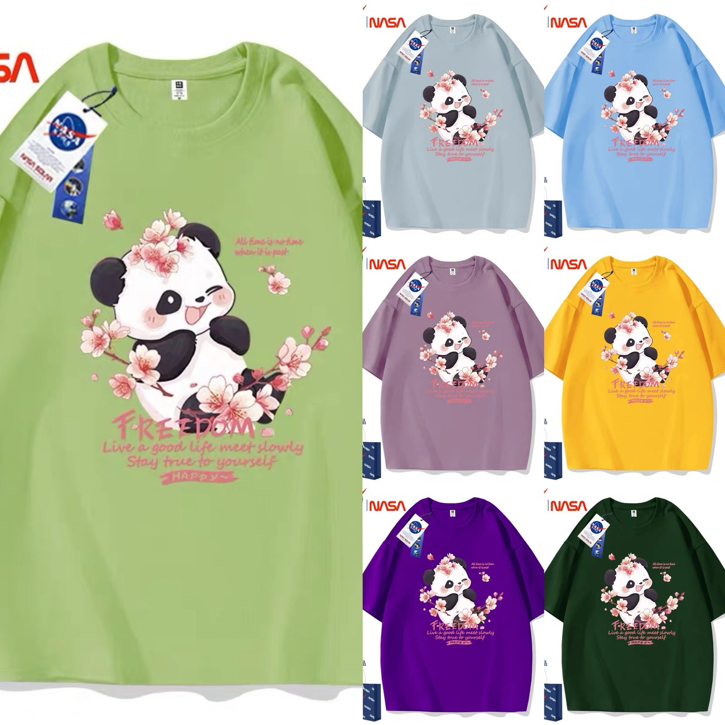 Cute Animals Panda Style T-Shirt Series | Smile Panda with Flower Part2 - Kawaii Fashion Items for Child & Adult