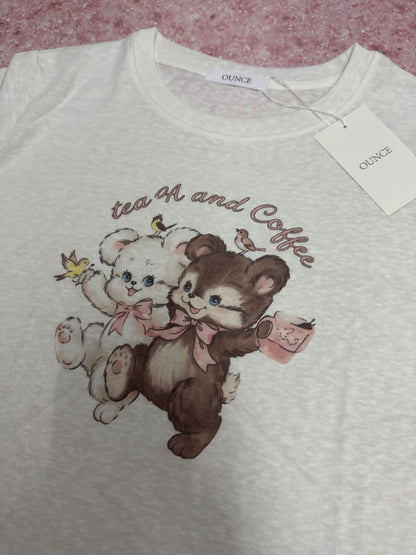 Korean Fashion Cute Animals Style T-Shirt Series | Vintage Bear Couple with Birdies - Kawaii Fashion Items