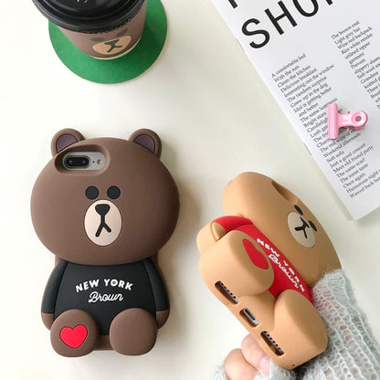 Line friends Big Brown Bear| New York Brown - iPhone Case iPhone XS XR X 11 12 13 14 15 Pro Promax