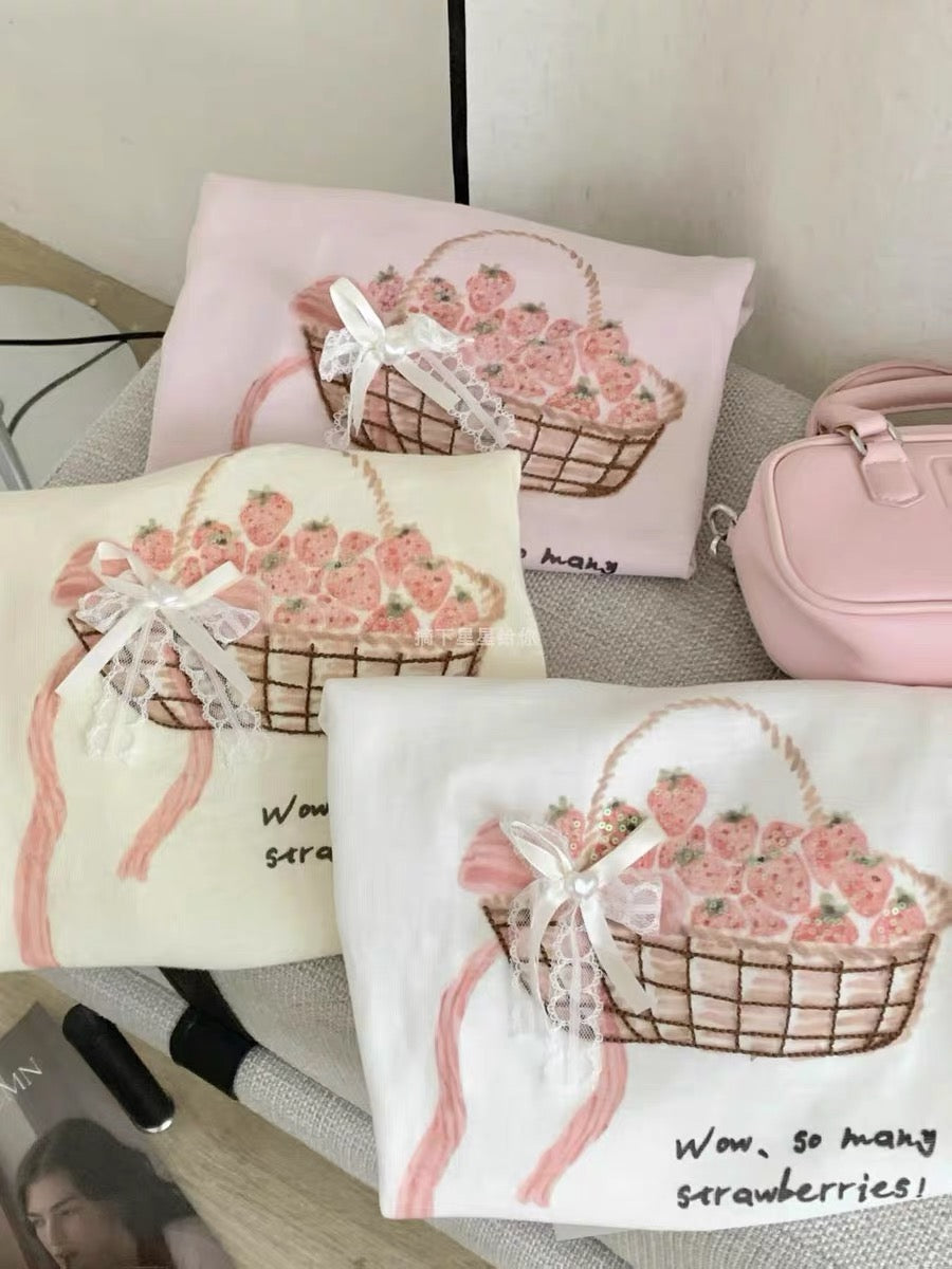 Korean Fashion Cute Fruits Style T-Shirt Series | Bling Strawberry Basket - Kawaii Fashion Items