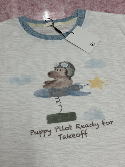 Korean Fashion Cute Animals Dog Style T-Shirt Series | Puppy Pilot Ready for Takeoff - Kawaii Fashion Items