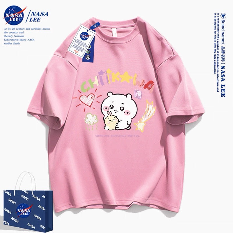 Japanese Cartoon ChiiKawa Casual Style T-Shirt Series | Big Chiikawa with Small Usagi - Kawaii Fashion Items
