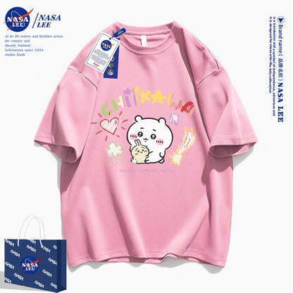 Japanese Cartoon ChiiKawa Casual Style T-Shirt Series | Big Chiikawa with Small Usagi - Kawaii Fashion Items