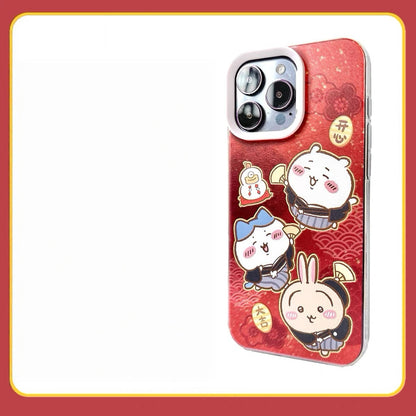 日本の漫画ちいかわ ハッピーニューイヤーレーザーケース | 着物&グループ2スタイル - スマホケース Samsung Galaxy S26 S25 S24 S23 S22 S21 FE Ultra Edge