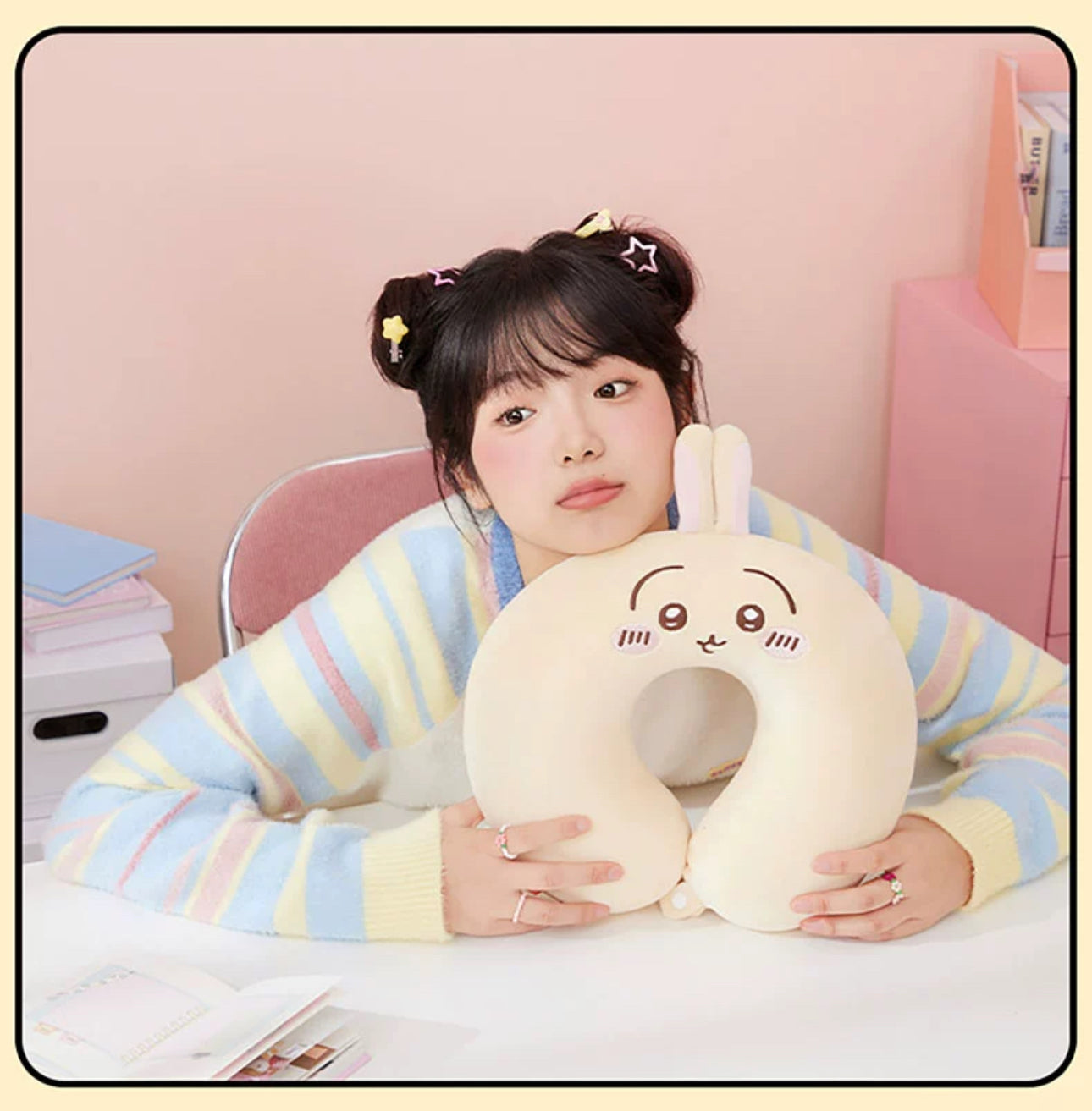ChiiKawa X Miniso | ChiiKawa Hachiware Usagi Neck Pillow - Airplane Pillow Kawaii items Room Decoration  WinnieTheBirds Toy Shop
