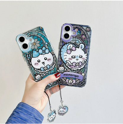 Japanese Cartoon iPhone Case with Strap | Laser Magical Girl with Glass Window Chiikawa Hachiware Usagi Momonga Magic - iPhone CasePhone Case 7 8 PLUS SE2 XS XR X 11 12 13 14 15 Pro Promax 12mini 13mini  WinnieTheBirds Toy Shop