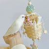 28x11cm Dreamy Style Pastel Stars with Rattan Basket - Bitting Hanging Birdies Toys Parrot Handmade Bird Toys Organic Bird Cages Accessories Lovebird Budgie Pacific Parrotlet