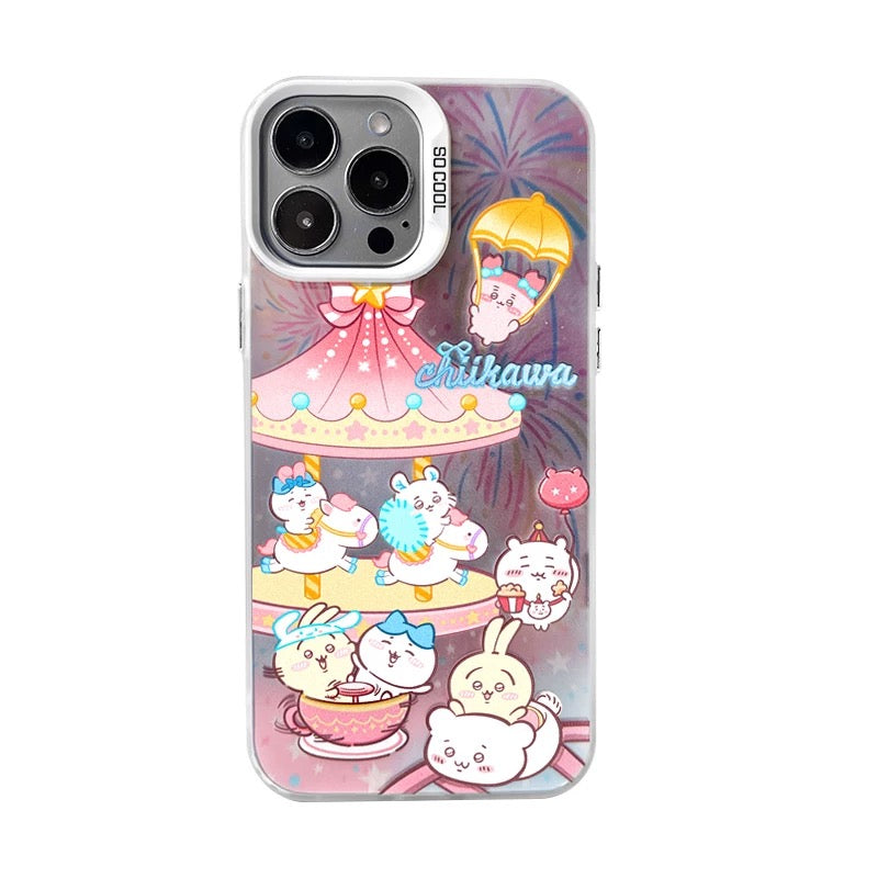 Japanese Cartoon ChiiKawa | Amusement Park Firework Starry Night ChiiKawa Hachiware Usagi Merry Go Round Laser - iPhone Case 11 12 13 14 15 16 Pro Promax WinnieTheBirds Toy Shop