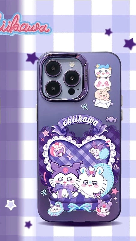 Japanese Cartoon ChiiKawa | Sweet Heart with Chiikawa My Melody Hachiware Hello Kitty Usagi Pompompurin Momonga Kuromi Laser - iPhone Case 11 12 13 14 15 16 Pro Promax  WinnieTheBirds Toy Shop