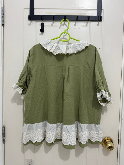 Japanese Fashion Cute Style Mori Series | Green with White Lace Shirt - Kawaii Fashion Items