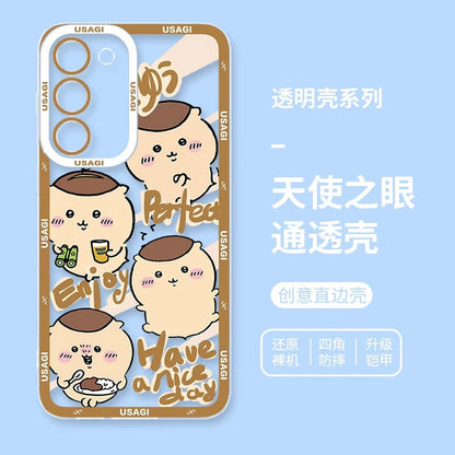Japanese Cartoon Chiikawa Happy Enjoy Day Version | Chiikawa Hachiware Usagi Momonga Kurimanju - Phone Case Samsung Galaxy S26 S25 S24 S23 S22 S21 FE Ultra