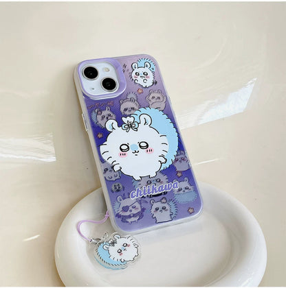 Japanese Cartoon iPhone Case with Strap | Laser ChiiKawa Hachiware Usagi Momonga - iPhone CasePhone Case  7 8 PLUS SE2 XS XR X 11 12 13 14 15 16 Pro Promax 12mini 13mini  WinnieTheBirds Toy Shop