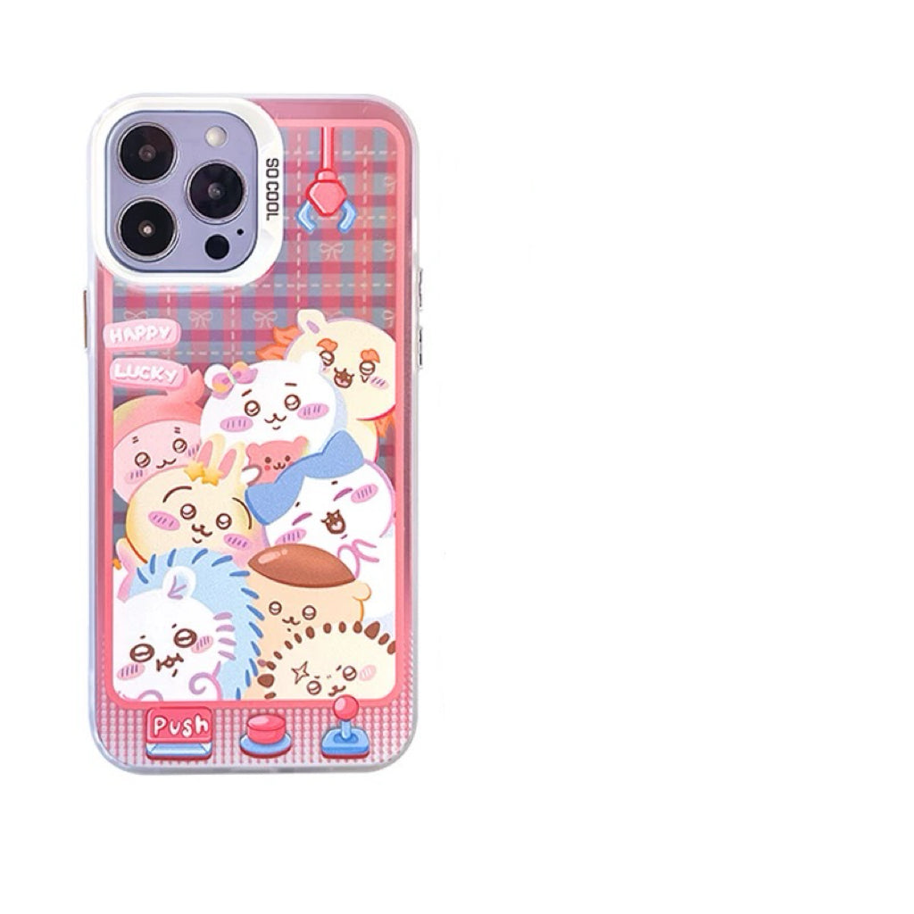 Japanese Cartoon ChiiKawa | Laser Doll Clip Machine Sanrio Friends Chiikawa Hachiware Usagi Momonga Shisa Crab - iPhone Case 11 12 13 14 15 16 Pro Promax WinnieTheBirds Toy Shop
