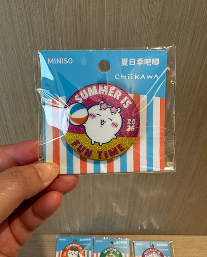 ChiiKawa X Miniso Hot Summer Series | ChiiKawa Hachiware Usagi Momonga Kurimanju Rakko Shisa Summer Time Badge - Kawaii Items Room Decoration
