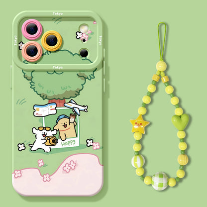 Cute Cartoon Doggie Maltese Puppy Silicon Phone Case | Sping Time Selfie with Strap - iPhone Case PLUS SE2 XS XR X 11 12 13 14 15 16 16e 17 17e Pro Promax 12mini 13mini