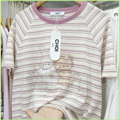 Korean Fashion Cute Animals Style T-Shirt Series | Vintage Bear & Rabbit Teddy - Kawaii Fashion Items