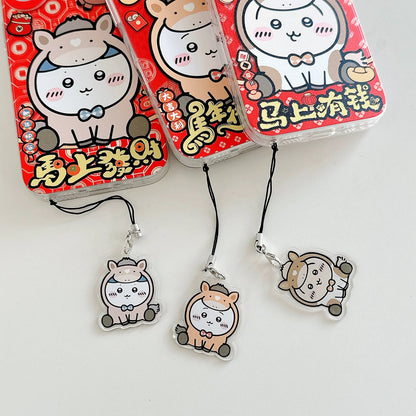 Japanese Cartoon ChiiKawa Laser Phone Case with Strap | Red Horse ChiiKawa Hachiware Usagi - Phone Case Samsung Galaxy S26 S25 S24 S23 S22 S21 FE Ultra Edge