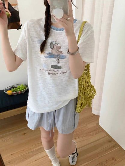Korean Fashion Cute Animals Dog Style T-Shirt Series | Puppy Pilot Ready for Takeoff - Kawaii Fashion Items