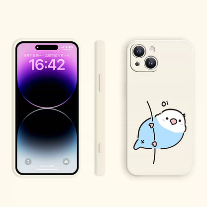 Lovely Simple Drawing White & Blue Budgie Silicon Phone Case | Oi & Hi White & Black - iPhone Case PLUS SE2 XS XR X 11 12 13 14 15 16 16e 17 17e Pro Promax 12mini 13mini