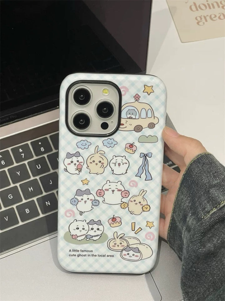 Japanese Cartoon ChiiKawa Hachiware Usagi Happy Day Double Protect iPhone Case 11 12 13 14 15 Pro Promax WinnieTheBirds Toy Shop