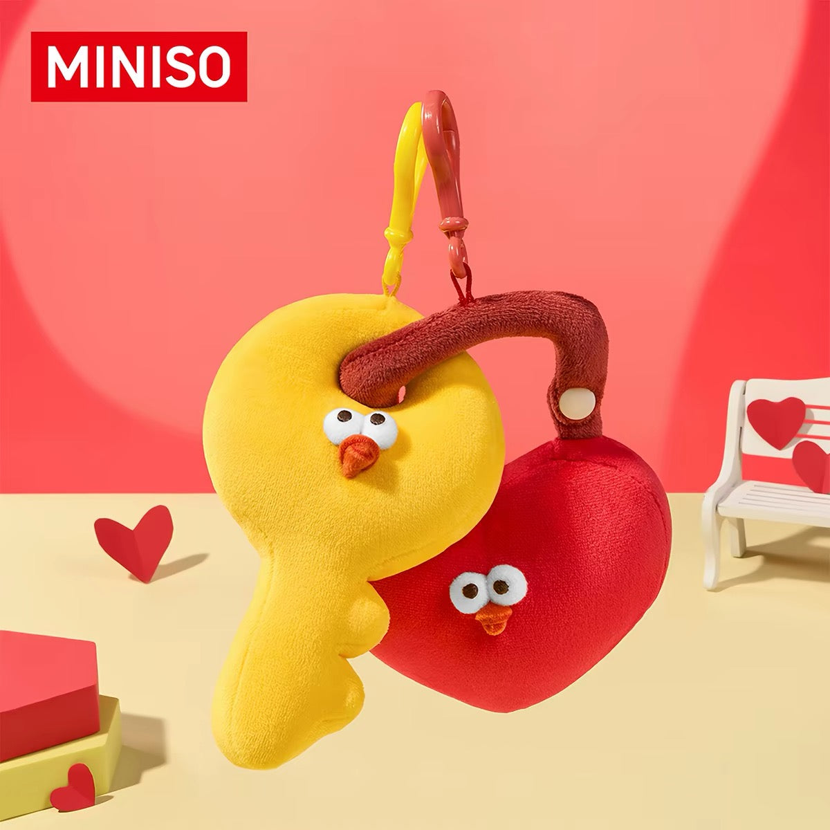 Lovely Chicken Fat Dundun Qixi Festival Plush Keychain | Chinese Valentine's Day Series Chick Heart Lock & Key - Children Gift Animal Plush Doll