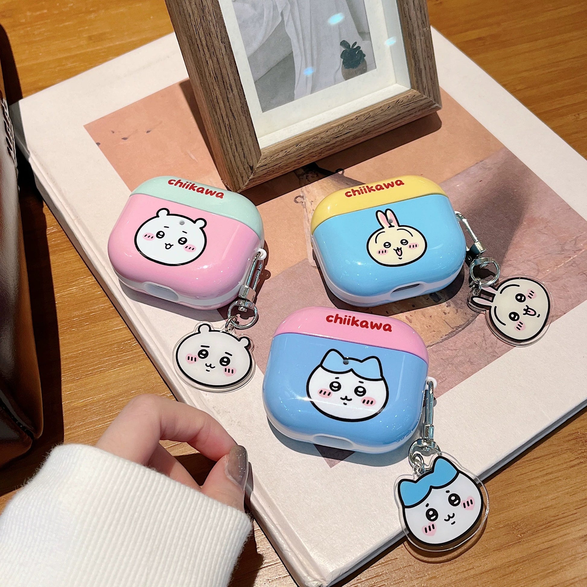 Japanese Cartoon ChiiKawa Pastel Colour | Chiikawa Hachiware Usagi Pink Blue Yellow Mint with Keychain - AirPods AirPodsPro AirPods3 AirPods4 Case WinnieTheBirds Toy Shop