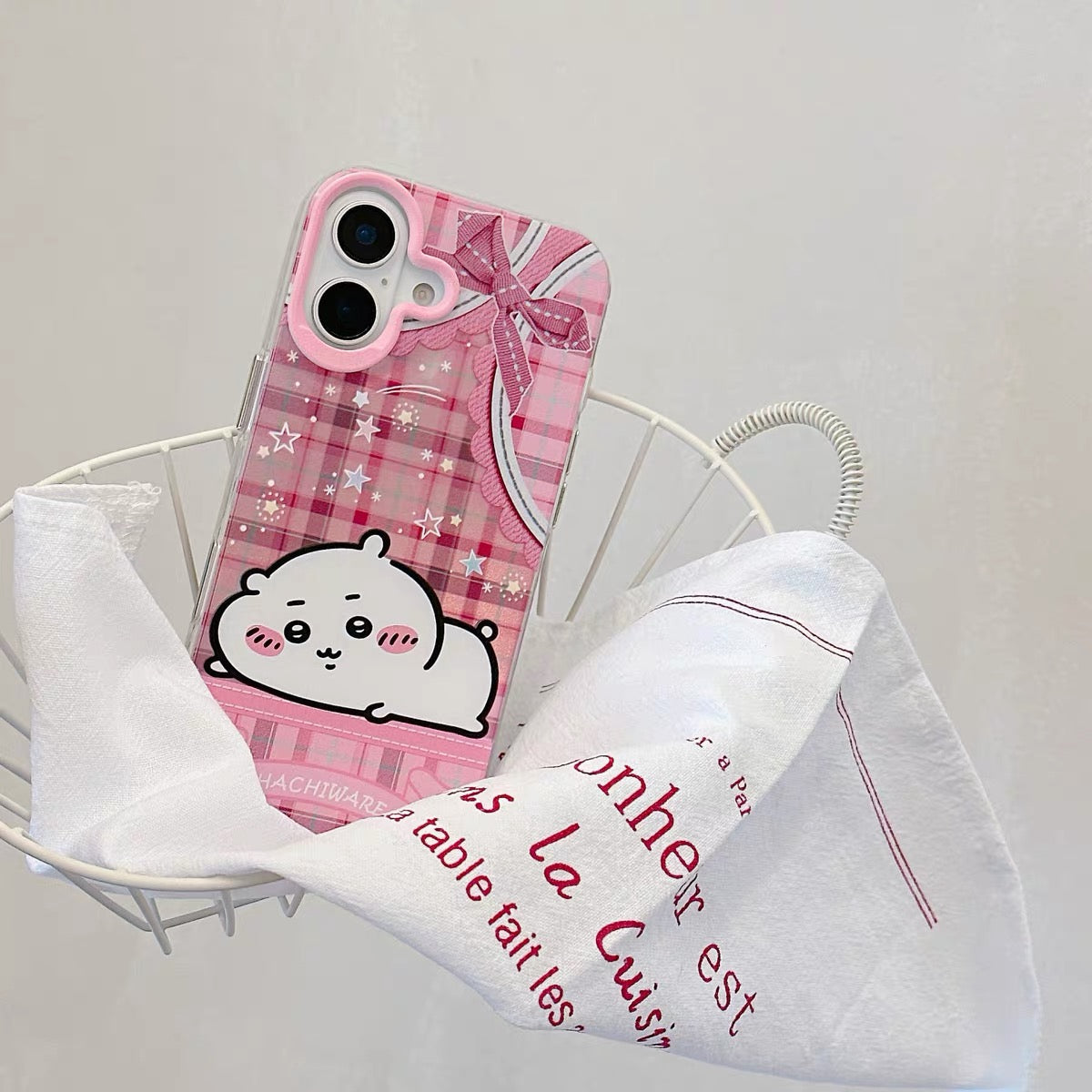 Japanese Cartoon ChiiKawa Laying with Lace Ribbon Laser Case | Chiikawa Hachiware Usagi Momonga - Phone Case Samsung Galaxy S26 S25 S24 S23 S22 S21 FE Ultra Edge
