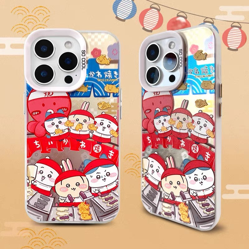 Japanese Cartoon ChiiKawa Takoyaki Octopus Balls Laser Case | Chiikawa Hachiware Usagi & Group - iPhone Case 11 12 13 14 15 16 16e 17 17e Pro Promax
