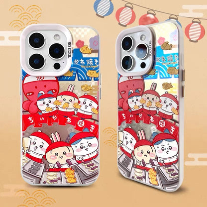 Japanese Cartoon ChiiKawa Takoyaki Octopus Balls Laser Case | Chiikawa Hachiware Usagi & Group - iPhone Case 11 12 13 14 15 16 16e 17 17e Pro Promax