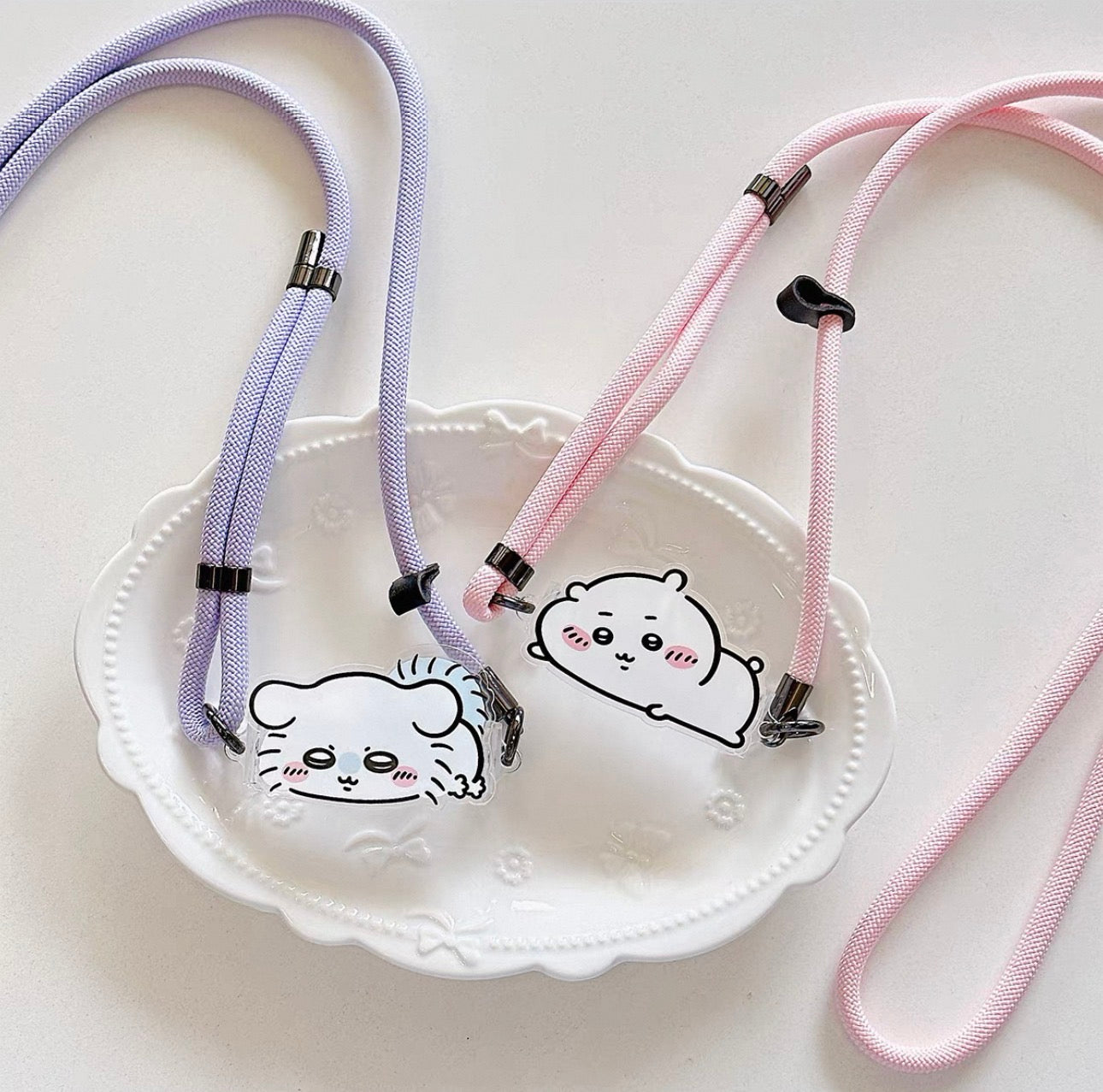 Japanese Cartoon Phone Back Clip with Phone Lanyard | Laying Chiikawa Hachiware Usagi Momonga - for All Smart Phones