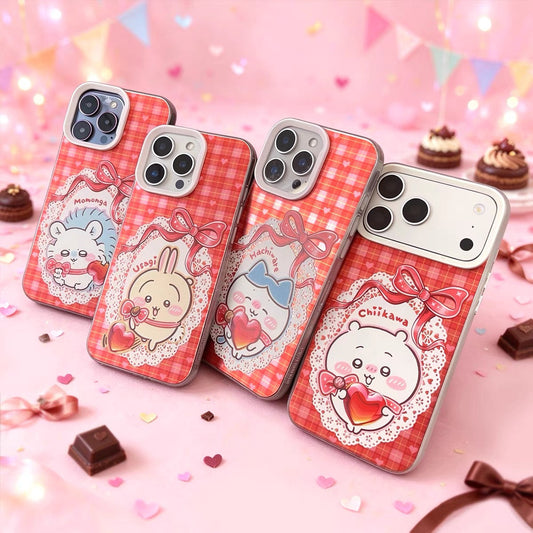 Japanese Cartoon ChiiKawa with Heart Chocolate Laser Case | Chiikawa Hachiware Usagi Momonga 4 Styles - iPhone Case 11 12 13 14 15 16 16e 17 17e 18 Pro Promax