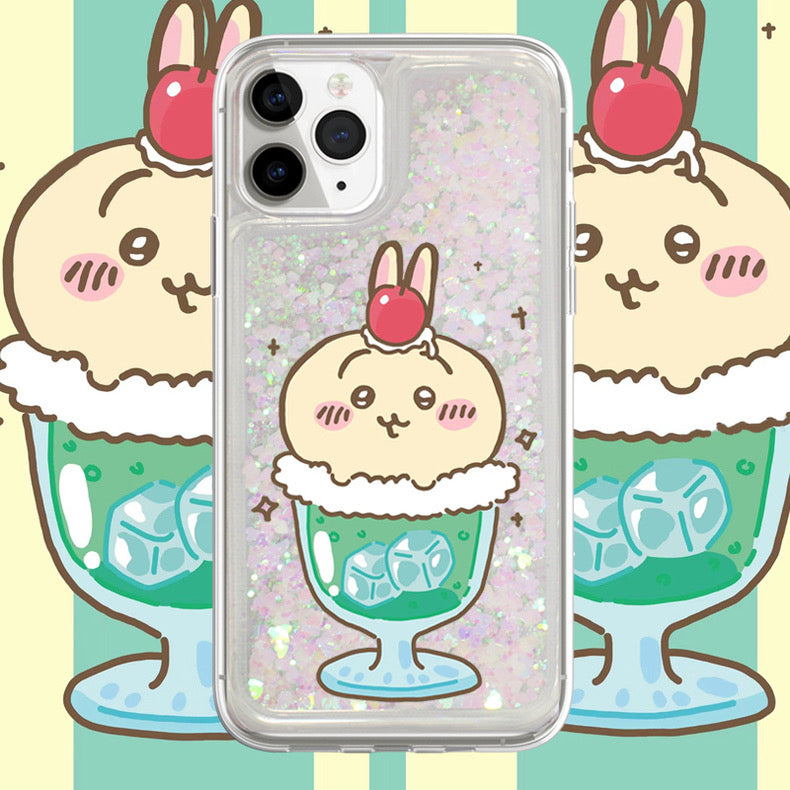 Japanese Cartoon Chiikawa Ice Cream Cup | ChiiKawa Hachiware Usagi Glitter QuickSand iPhone Case 6 7 8 PLUS SE2 XS XR X 11 12 13 14 15 16 Pro Promax 12mini 13mini WinnieTheBirds Toy Shop