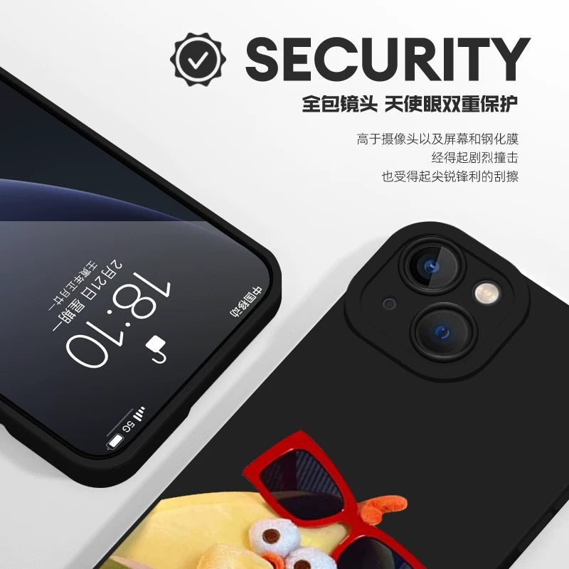Lovely Chicken Fat Dundun Cat Eye Liquid Shell Phone Case | Yellow & Black Chick with Coconut 4 Colour - iPhone Case PLUS SE2 XS XR X 11 12 13 14 15 16 16e 17 17e Pro Promax 12mini 13mini