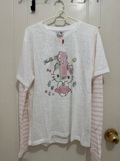 Korean Fashion Cute Cartoon Style Long-sleeved Sun Protection T-Shirt Series | Bling Bling Hello Kitty with Gems - Kawaii Fashion Items