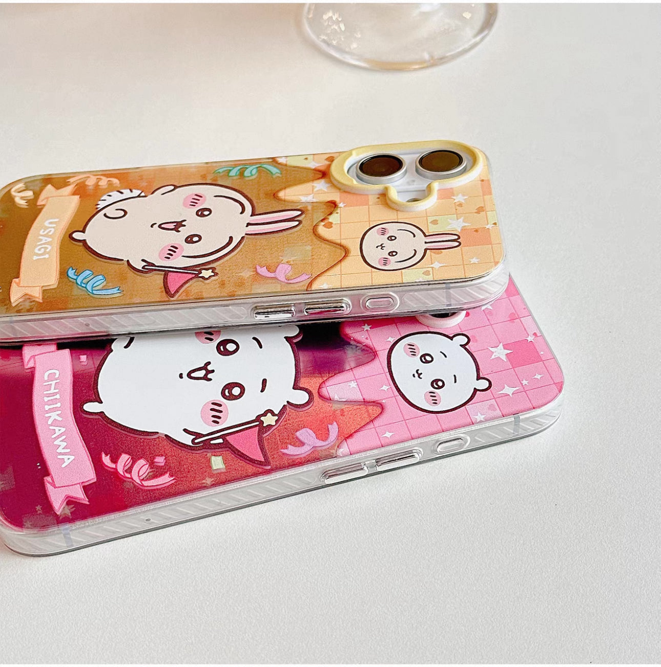 Japanese Cartoon ChiiKawa Laser Phone Case with Strap | Happy Party Chiikawa Hachiware Usagi Momonga - Phone Case Samsung Galaxy S26 S25 S24 S23 S22 S21 FE Ultra Edge