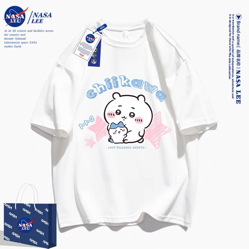 Japanese Cartoon ChiiKawa Casual Style T-Shirt Series | Big Chiikawa with Small Hachiware - Kawaii Fashion Items