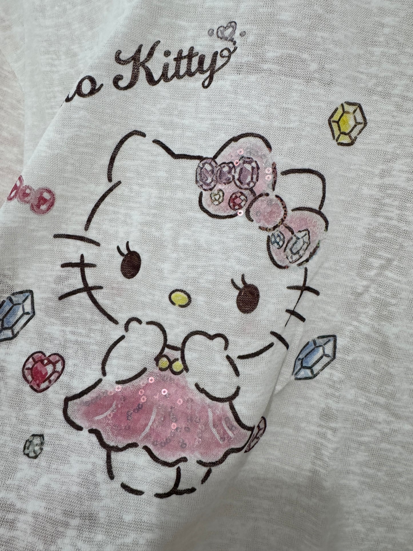 Korean Fashion Cute Cartoon Style Long-sleeved Sun Protection T-Shirt Series | Bling Bling Hello Kitty with Gems - Kawaii Fashion Items