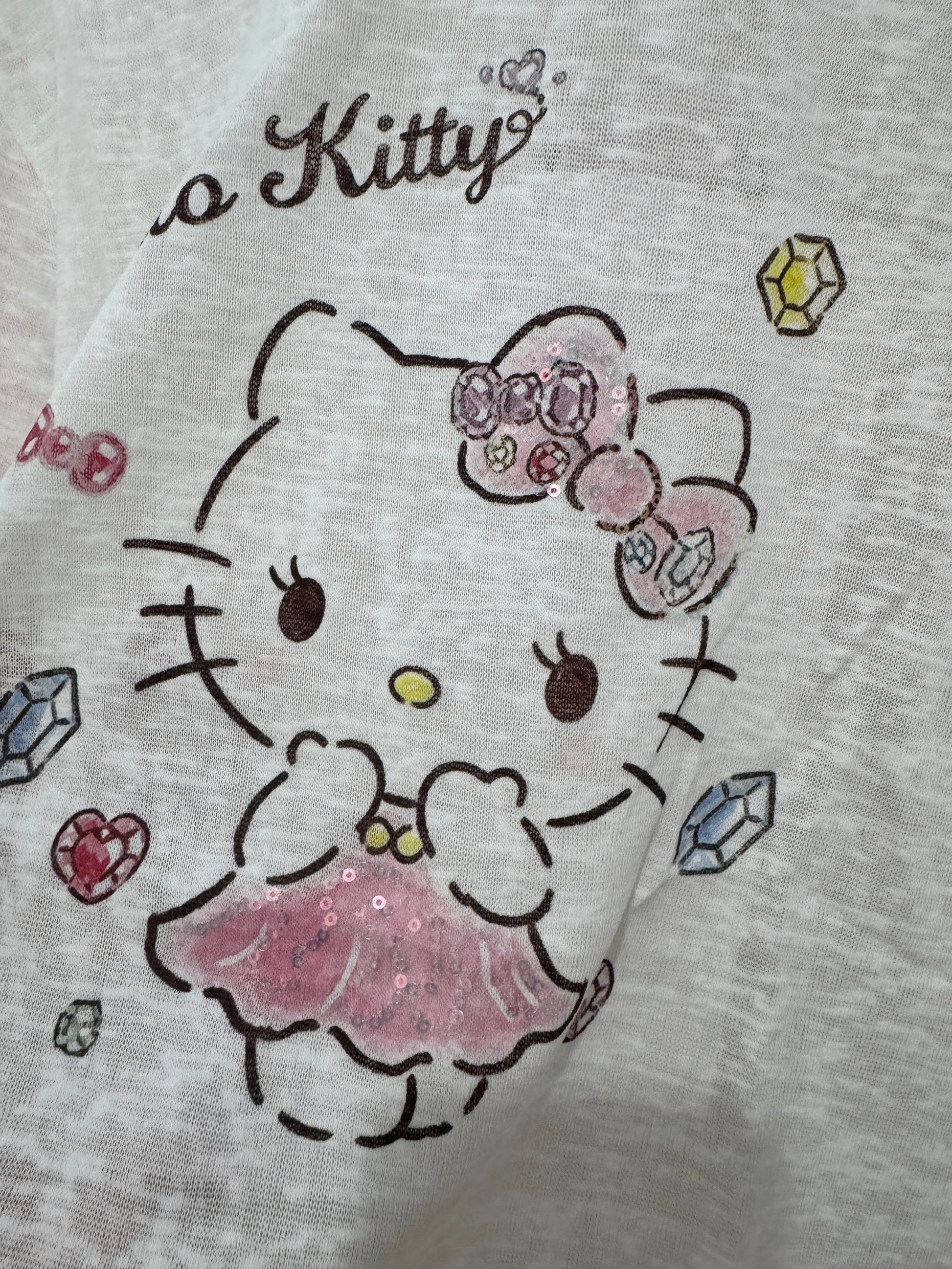 Korean Fashion Cute Cartoon Style Long-sleeved Sun Protection T-Shirt Series | Bling Bling Hello Kitty with Gems - Kawaii Fashion Items