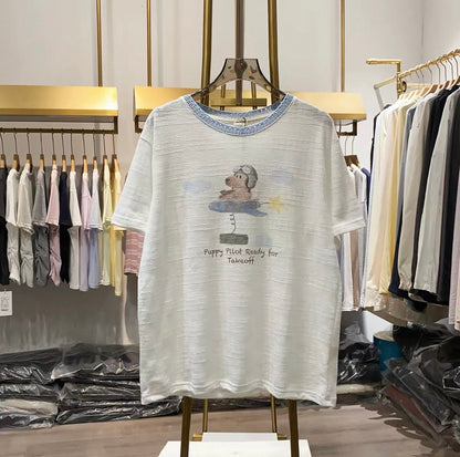 Korean Fashion Cute Animals Dog Style T-Shirt Series | Puppy Pilot Ready for Takeoff - Kawaii Fashion Items