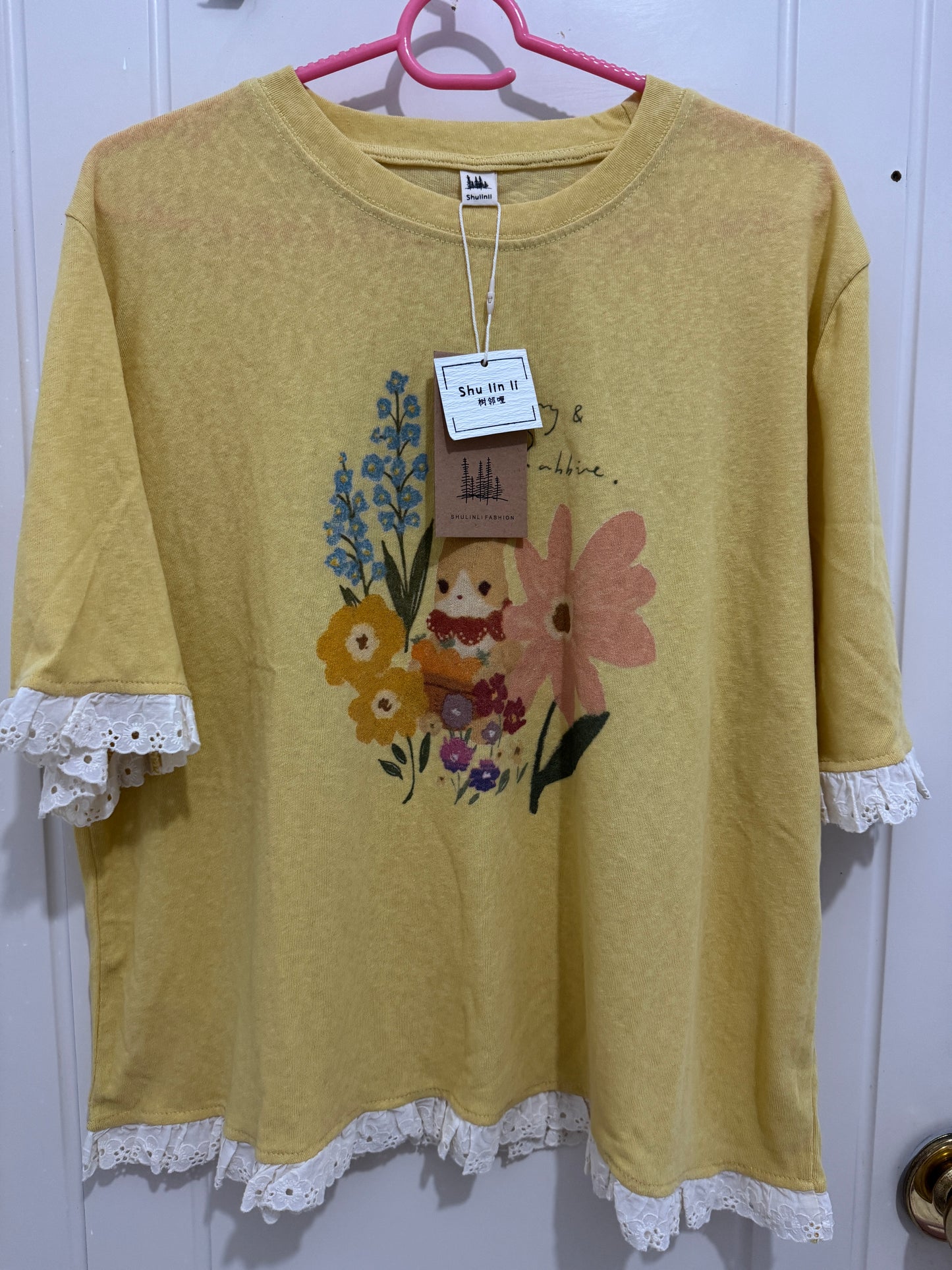Japanese Fashion Cute Animals Style T-Shirt Series | Mori Rabbit with Flower - Kawaii Fashion Items