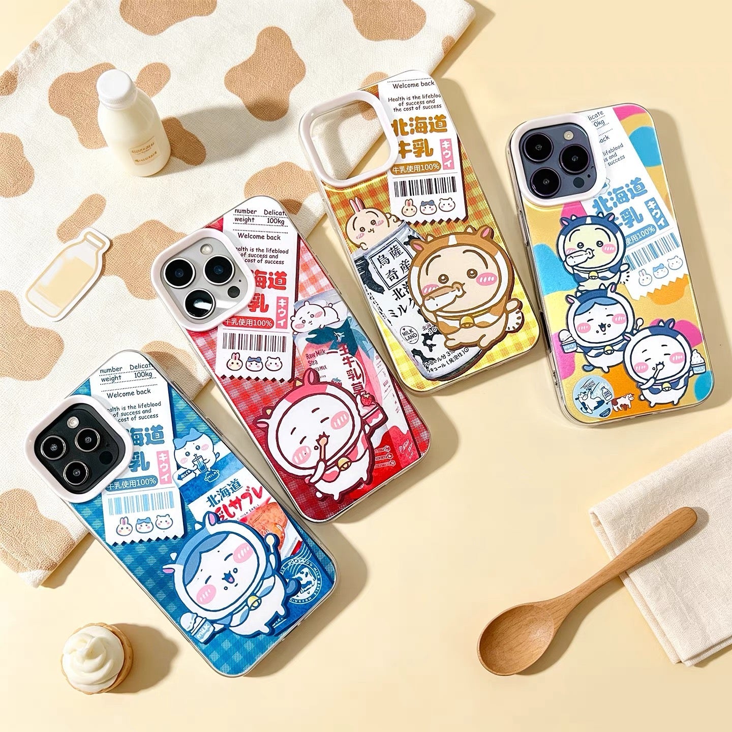 Japanese Cartoon ChiiKawa Laser Case Hokkaido Milk | Chiikawa Hachiware Usagi - iPhone Case 11 12 13 14 15 16 Pro Promax