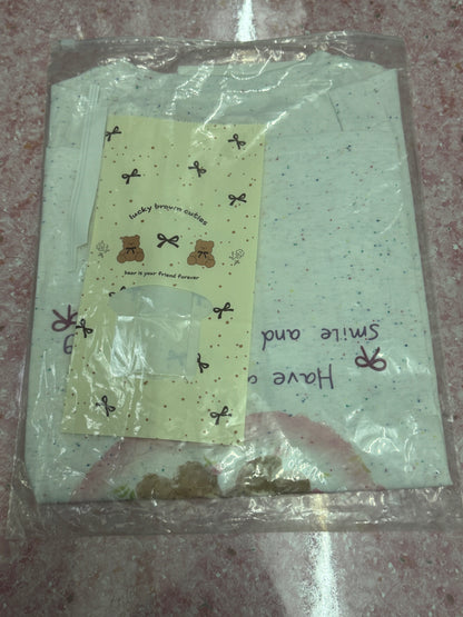 Korean Fashion Cute Animals Style T-Shirt Series | Pearl Ribbon Apple with Teddy Bear & Rabbit - Kawaii Fashion Items